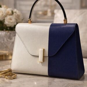 Valextra Iside Top Handle Bag – Two-Tone Ivory & Royal Blue